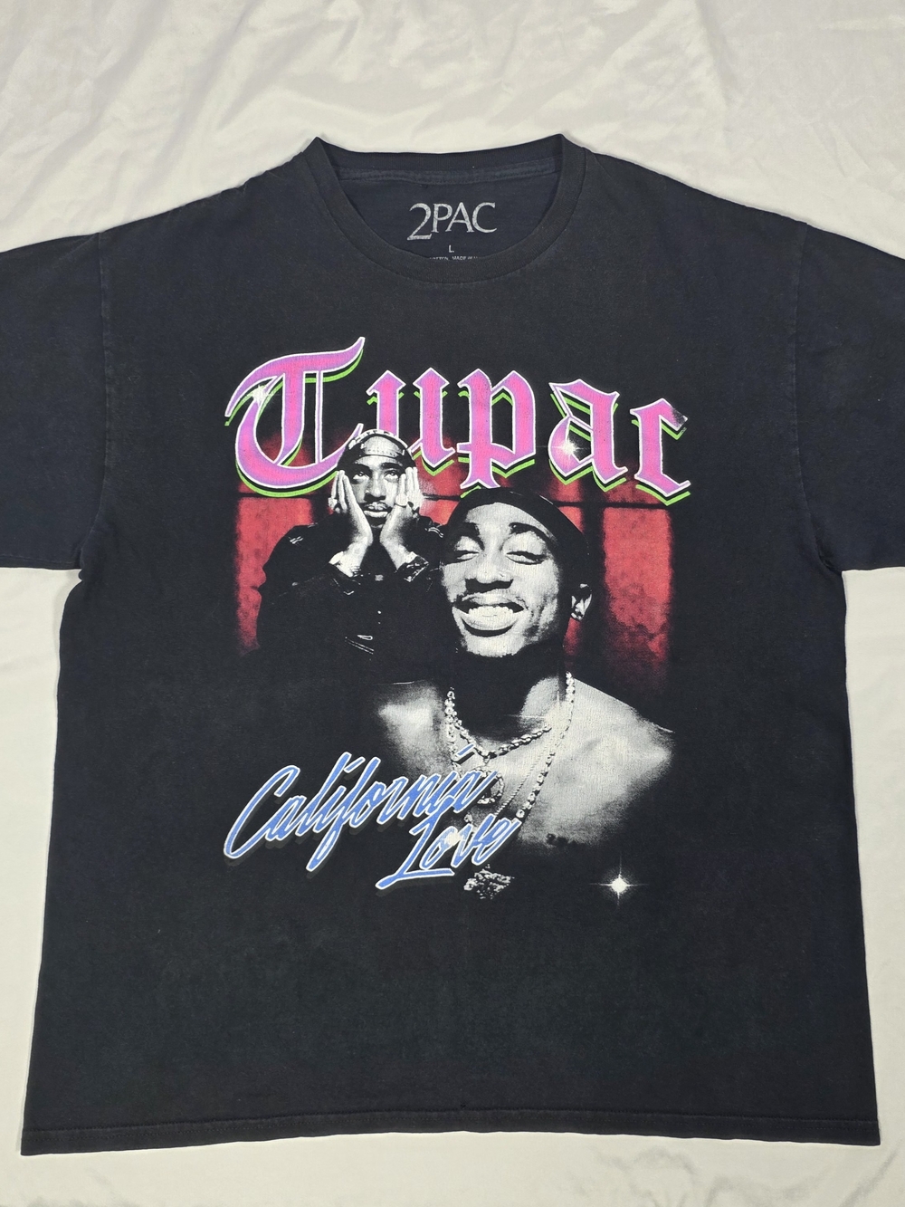 2PAC California Love Men's Black Graphic Print Crew Neck T-Shirt Size L